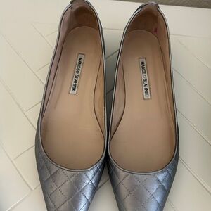 Manolo Blahnik Silver Quilted Flats